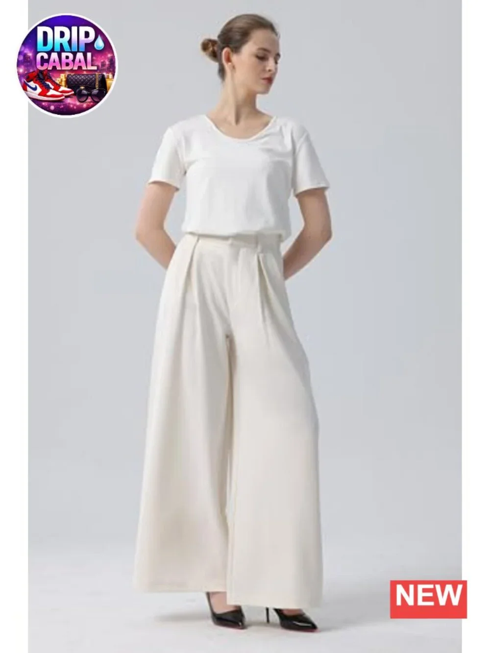 High Waist Wide Leg Palazzo Pants with Pockets, Office Trousers